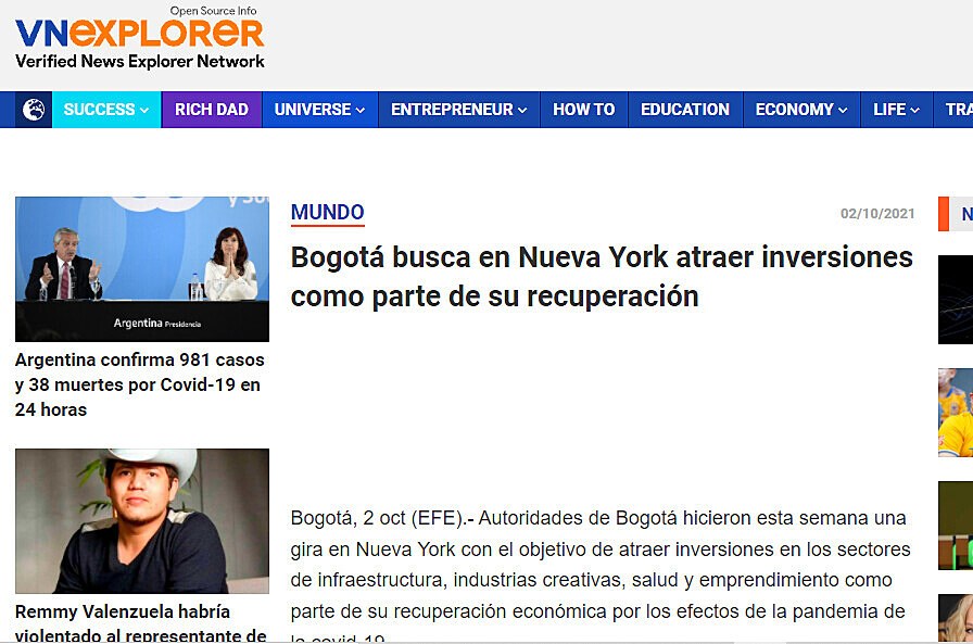 Bogot busca en Nueva York atraer inversiones como parte de su recuperacin